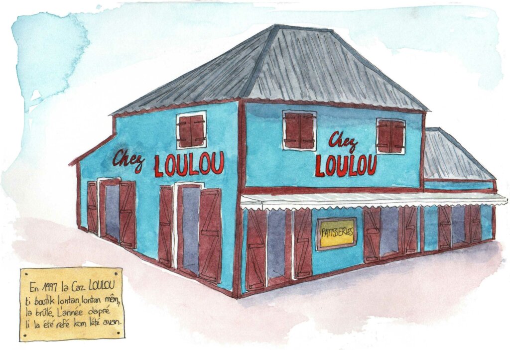 Chez Loulou, adresse incontournable à Saint-Gilles. Aquarelle Lucie Lantrua.