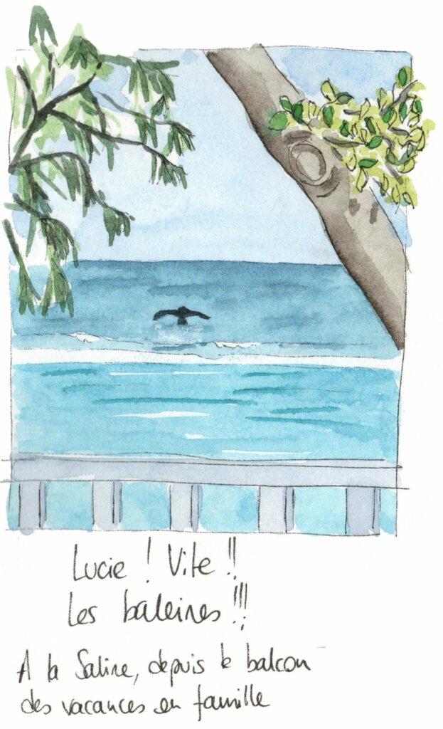 Vite, Lucie ! Regarde, une baleine !! Lucie Lantrua aquarelle.